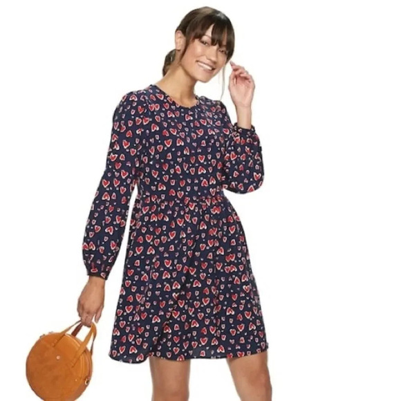 POPSUGAR NWOT Heart Print Long‎ Sleeve Mini Dress - Picture 1 of 7